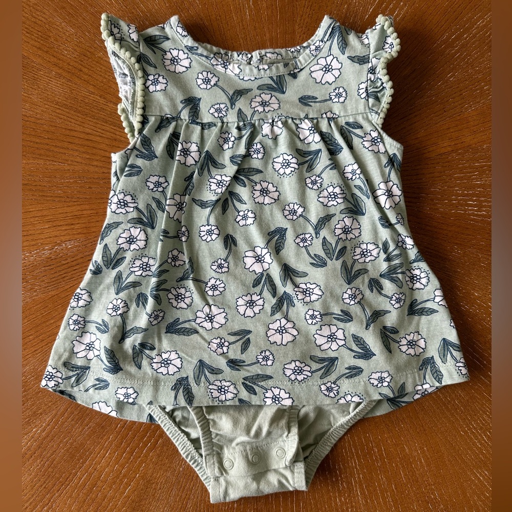 Carter’s Floral Baby Romper in Green and White